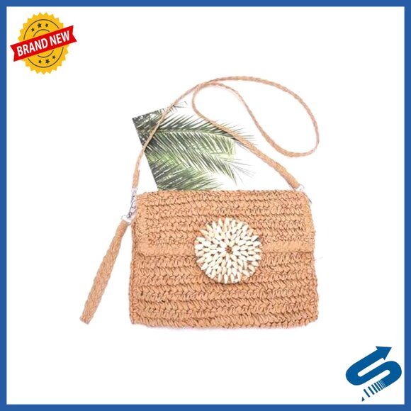 Faux Straw Shell Clutch with Flap Closure, 13x9 Inches - Picture 2 of 5